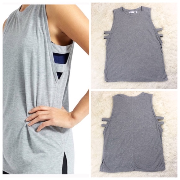 Athleta Tops - Athleta Lattice Tank Side Straps Grey Size Large